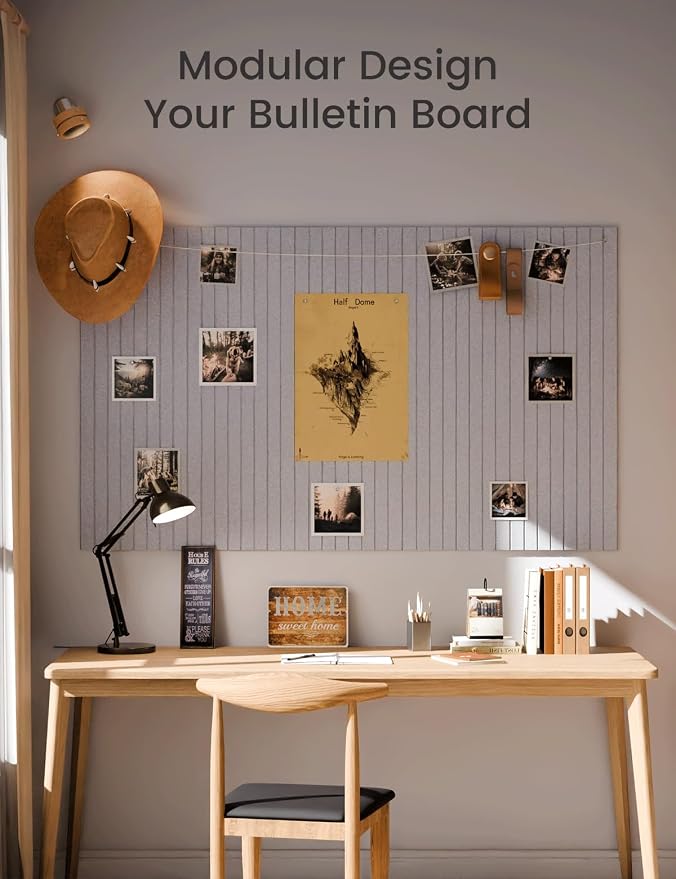 Fluxynara 48" x 36" Large Felt Bulletin Board, Soft Gray | 12 Pack Cork Board Alternative with 60 Safe Adhesive Tabs, Pin Boards for Wall Decor, Home, Office, Classroom,Dorm