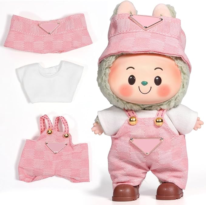 AICase for 17cm Doll Clothes/Outfit,Clothes Set for 17cm Doll,3 Piece Set Hat Clothing,Boys and Girls Stylish Adorable Dolls Clothes Accessories_Pink
