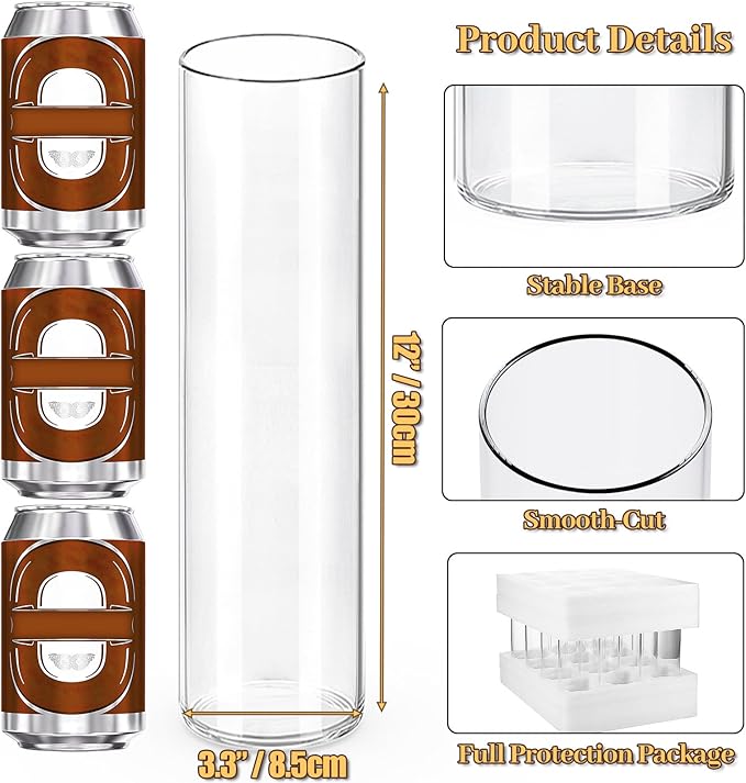 12pcs 12 Inch Clear Glass Cylinder Vases for Centerpieces | Tall Flower Vases for Wedding & Home Decor, Hurricane Floating Candle Holders for Table & Shelf