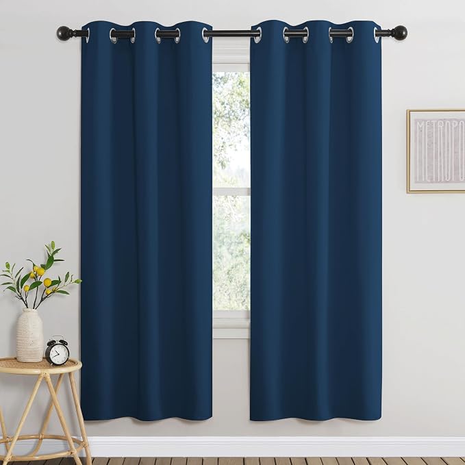 NICETOWN Blackout Window Curtains 72 inches Long, Thermal Insulated Grommet Room Darkening Window Treatments for Bedroom/Living Room, Moroccan Blue, Set of 2, W37 x L72