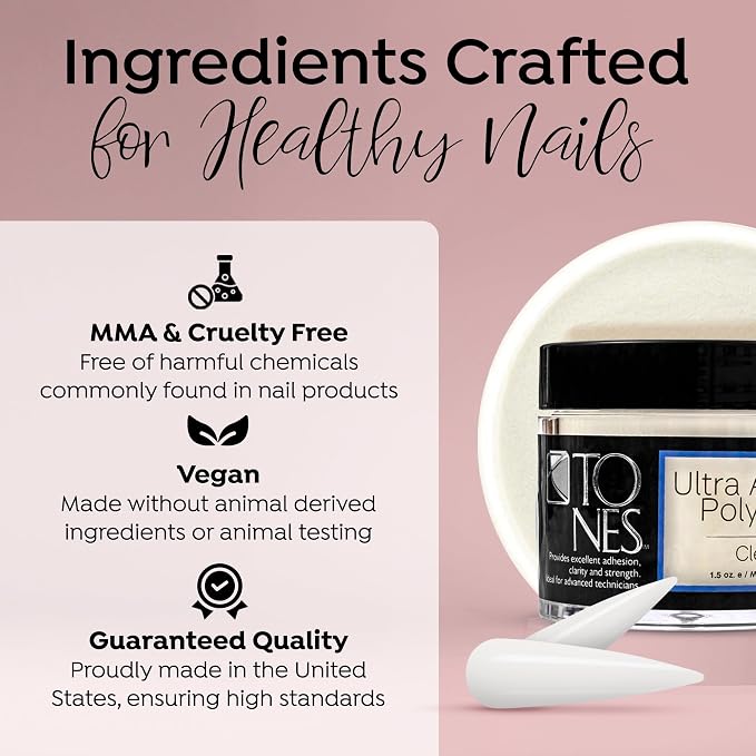 TONES Acrylic Powder with Sparkles – Sparkling Clear (Clear with Sparkles) | Bubble-Free Long-Lasting Polymer | Salon & Home Extensions & 3D Nail Art | MMA-Free | USA Made (3.5 oz)