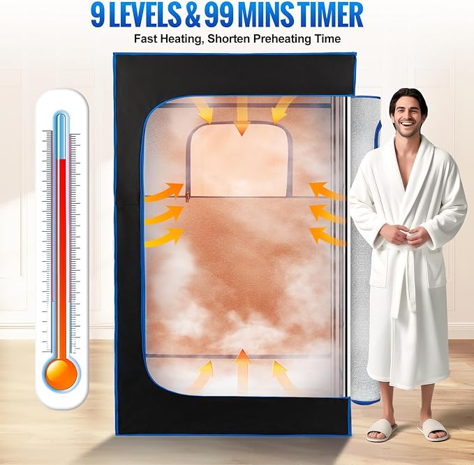 X-Vcak Upgraded Portable Sauna of Relaxation, Steam Sauna for Home with Steamer, Pairs Remote Control, Folding Chair, 9 Levels, 2.6’ x 2.6’ x 5.9’