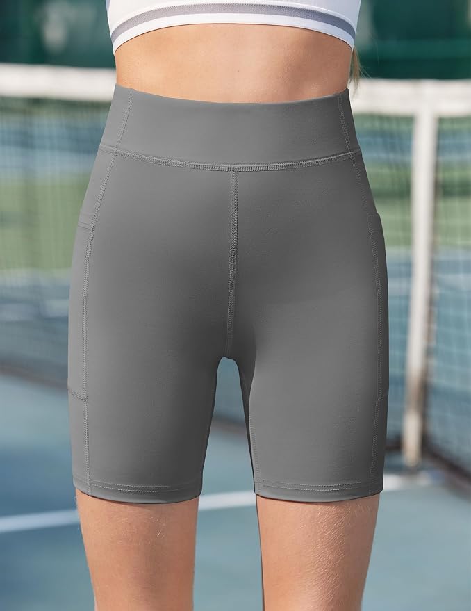 Zaclotre Girls Bike Shorts with Pockets Kids 5" High Waisted Yoga Workout Athletic Running Volleyball Spandex Shorts