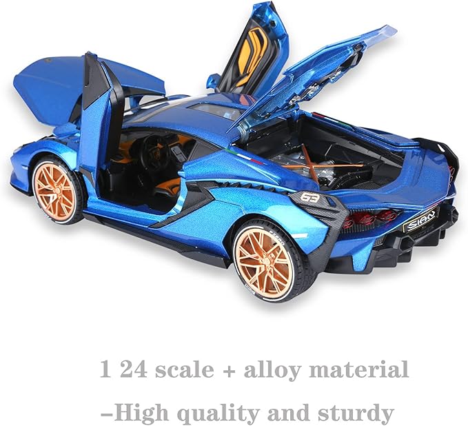 SASBSC Lambo Toy Cars for Kids Sian Fkp37 Model Car Diecast Metal Cars with Light and Sound Pull Back Car Toys for 3+ Year Old Boys (Blue-1 24)