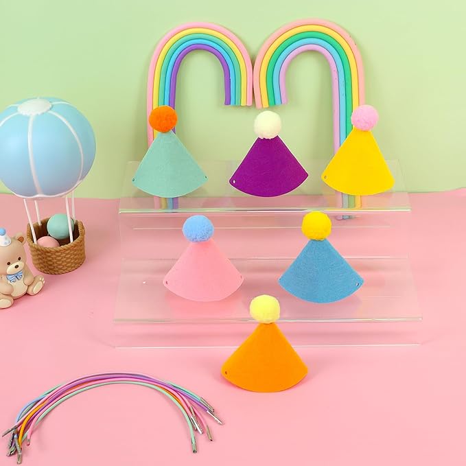 24pcs Mini Party Hats for Stuffed Animals, Birthday Party Cone Hats Dolls Dog Cat Rabbit Puppies Assorted Animal Birthday Decorations