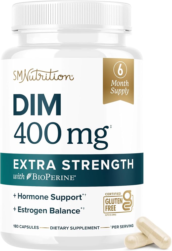 DIM Supplement 400MG Extra Strength | 6 Month Supply | Hormone Balance for Men and Women | Menopause, Acne, Hot Flashes Relief, Prostate & Antioxidant Support | Soy-Free, Gluten-Free | 180 Ct.