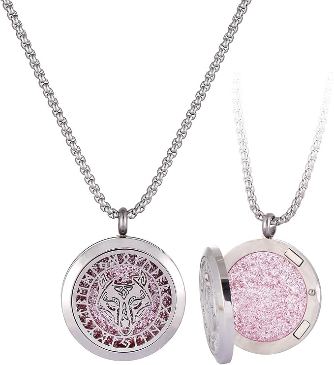 Cool Wolf Norse Aromatherapy Essential Oil Diffuser Necklace Viking Runes Amulet Stainless Steel Locket Pendant