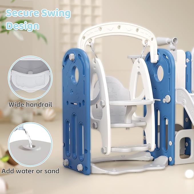Toddler Slide and Swing Set for 1-3, 9 in 1 Kids Indoor Outdoor Playset, Baby Playground with Basketball Hoop, Telescope