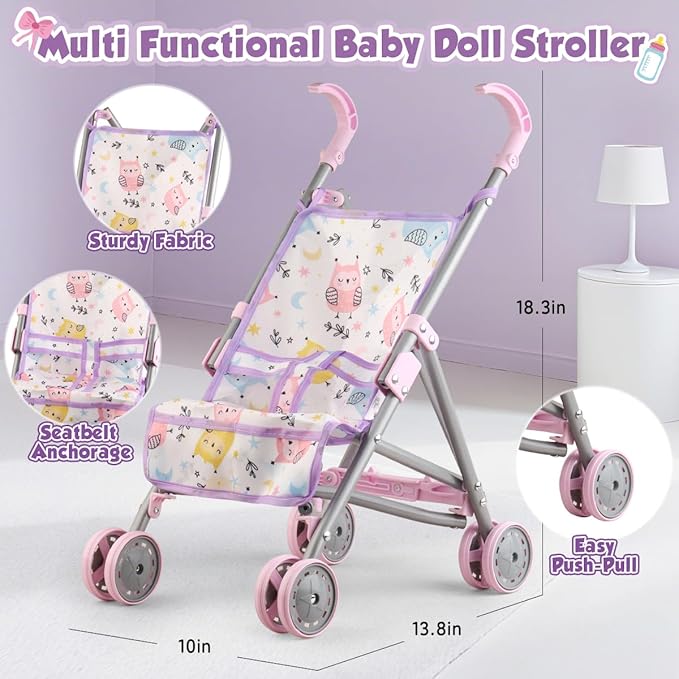 Baby Doll with Stroller Set for Realistic Pretend Play for 3 4 5 6 7 Year Old Toddler Girls Gifts. Baby Stroller Toys includes 12.5-inch Baby Dolls, 2 sets Doll clothes and 17 PCS Doll Accessories