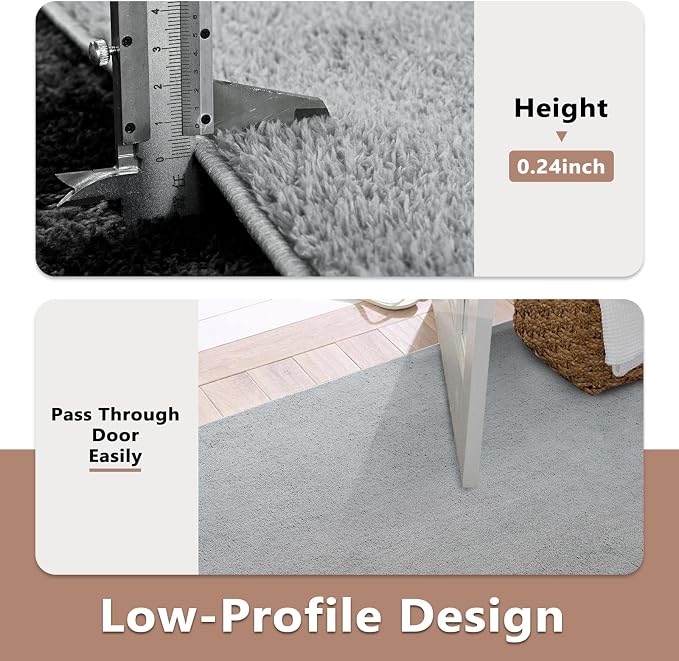 FinRèc 4x6 Washable Area Rugs for Bedroom Living Room, Low Pile Thin Rug Solid Color, Non-Slip Carpet Indoor for Home Decor (Pure Light Grey)