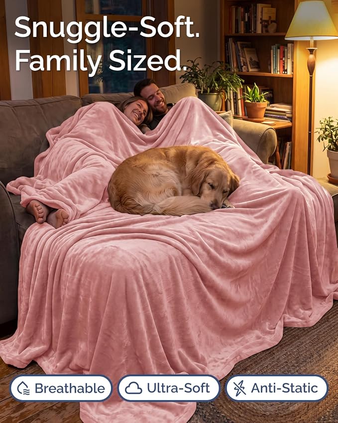 Ultra Soft Fleece Blanket Giant Blanket Size - Flannel Fleece Luxury Blanket - Lightweight for Couch Bed Chair - Thick, Warm and Breathable - All Season Cozy, Rose Pink