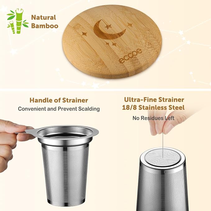 ecooe Large Tea Infuser Mug 20.3oz Ceramic Tea Cup with Removable Stainless Steel Infuser and Lid, 600ml Tea Mug for Loose Leaf Tea, New Home Gifts for Parents Friends Office (White) | 600 ml Large White Ceramic Tea Mug with Tea Strainer / Lid / Handle...
