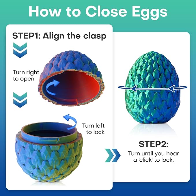 FYEFKJSA 3D Printed Dragon Eggs with Dragon Inside - 12Inch,Articulated Fidget 3D Printed Animals, Interesting Decorative Gift, Easter Basket Essentials Stuffers (Laser Green)