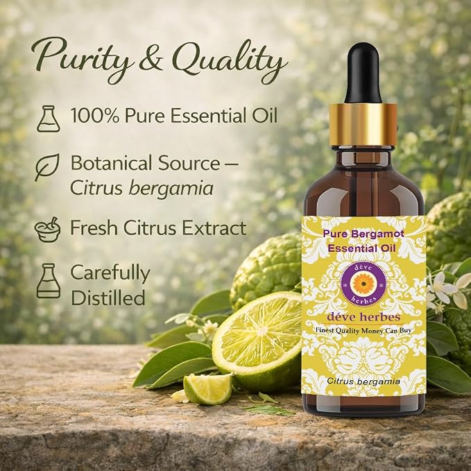 Deve Herbes Pure Bergamot Essential Oil (Citrus bergamia) Steam Distilled 1250ml (42 oz)