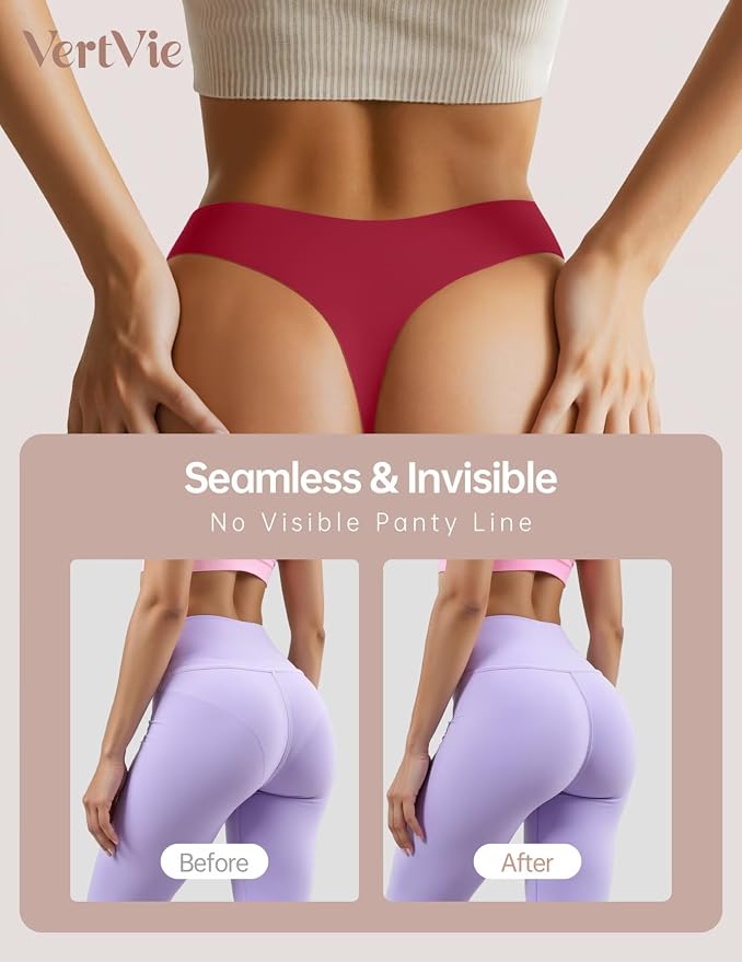 Vertvie Seamless Thongs for Women No Show Thong Panty Liners Invisible Workout Panties Sexy Breathable G-String Underwear
