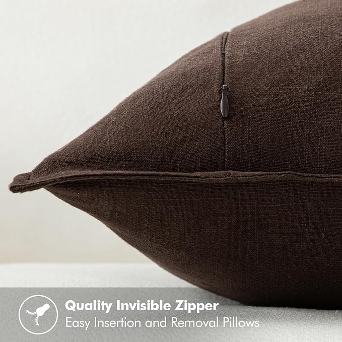 MIULEE Decorative Linen Euro Sham Pillow Covers 28x28 Inch Dark Brown | Boho Farmhouse Fall Autumn Couch Throw Pillows for Bed, Pack of 2 Accent Modern Pillowcases, Sofa Livingroom Home Decor