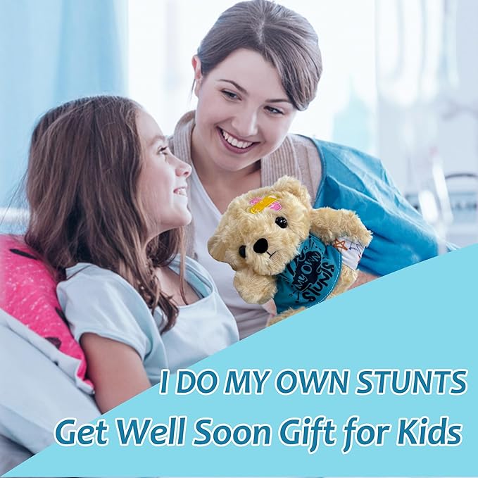 Broken Leg Gifts for Kids - Get Well Soon Bear Broken Leg Plush Stuffed Animal Toy Playful Get Well Soon Recovery Gifts, After Surgery Gift for Children Bandage Bear (I DO My OWN Stunts)