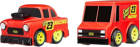Little Tikes Crazy Fast Cars 2-Pack Race Chasers, Race Car Themed Pullback Toy Vehicles Goes up to 50 ft