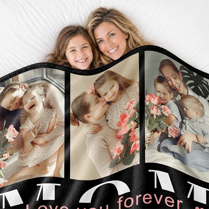 Gifts for Mom Custom Blanket with Photo & Text, Personalized Birthday Blanket with Picture for Mother, HD Printing Customized Flannel Throw Blanket Gifts for Best Mom Ever