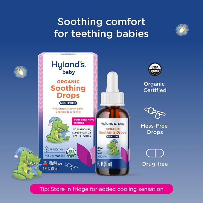 Hyland's Nighttime Baby Drops - 1 oz, Organic Cherry Flavor - Soothing Oral Discomfort Relief Drops for Teething Babies
