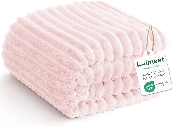 HIMEET Pink Twin Blanket for Bed, 300GSM Ribbed Fleece, 60 x 80 Inches | Ultra Soft Flannel, All-Season Lightweight Warmth, Bed Layering Pick & Dorm Essential, Gift for Men & Women, Machine Washable
