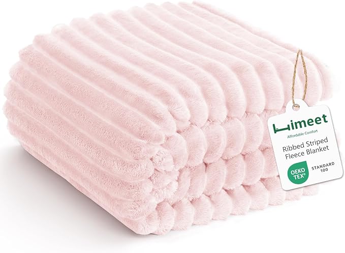 HIMEET Pink Throw Blanket for Couch, 300GSM Ribbed Fleece, 50 x 60 Inches | Ultra Soft Flannel, All-Season Lightweight Warmth, Home Room Decor & Dorm Essential, Gift for Men & Women, Machine Washable