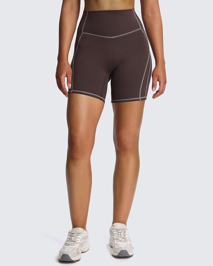 Aoxjox Lexi Lined Workout Biker Shorts for Women Tummy Control High Waisted Exercise Athletic Gym Running Yoga Short 6"