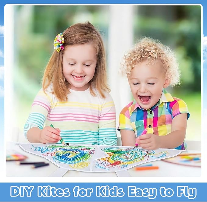 Syhood 50 Pcs DIY Kites for Kids Making Kit 20 Inch Summer Decorating Coloring Kites with Watercolor Pens and String Making Craft Kits for Outdoor Game and Activities