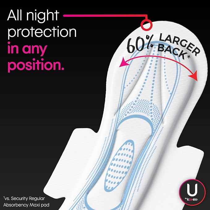 U by Kotex Security Maxi Overnight Pads With Wings, Regular, Unscented, Unscented, 28 Count
