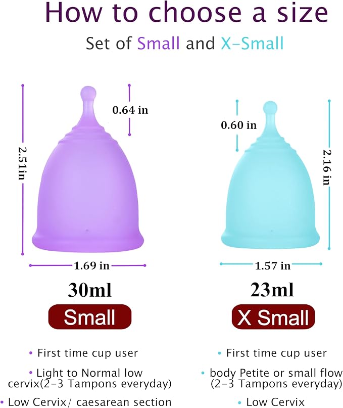 Small Menstrual Cup with Collapsible Storage Cup, Leak-Proof Design with Medical Grade Silicone Period Cups Reusable Comfortably use for 12 Hours(S+XS)