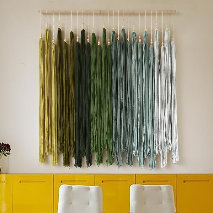 Macrame Wall Hanging Large Geometric Handmade Beaded Tassel Decor 39"W*45"L | Modern Home Decor, Entryway Wall Art, Boho Style, Living Room Accent, Bedroom Decor, Office Decoration, Handmade Craft