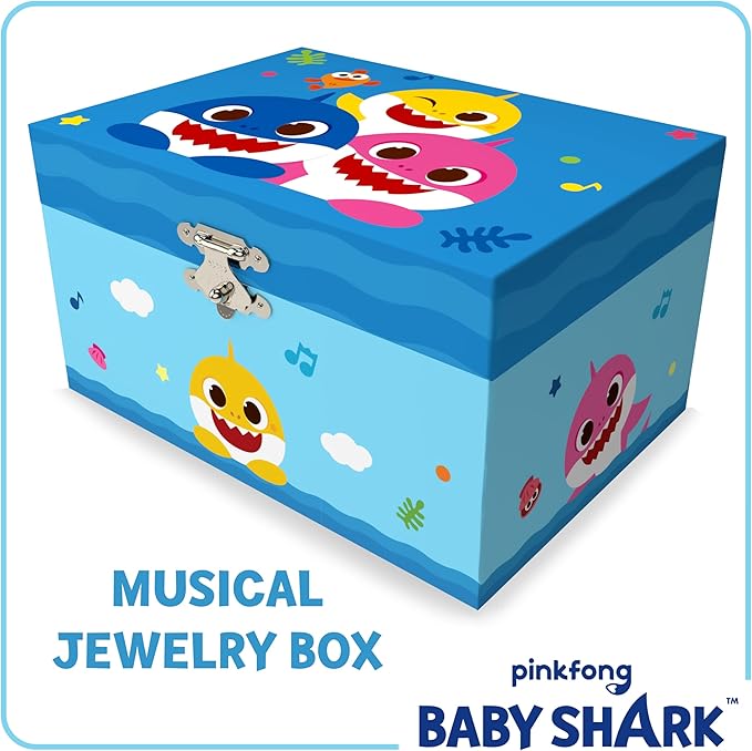 Baby Shark Jewelry Box for Girls - Musical Jewelry Box with Spinning Baby Shark Figurine, Baby Shark Toys for Kids Ages 3-5 - 6 x 4.7 x 3.5 in