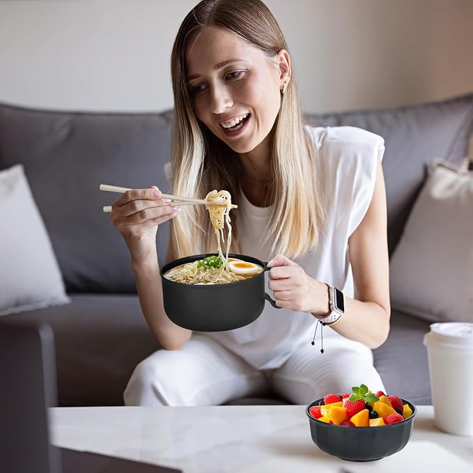 2 Pack Ramen Bowl, Portable Ramen Cooker, Instant Ramen Noodle Bowls College Dorm Room Apartment Essentials (Black Black)