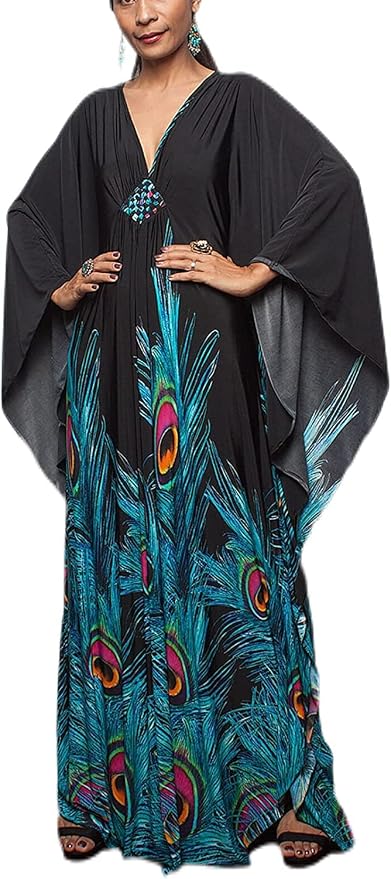 Venasha Womens Caftan Floral Print Kaftan Dress Short Sleeve Swimsuit Cover up Loungewear for Summer