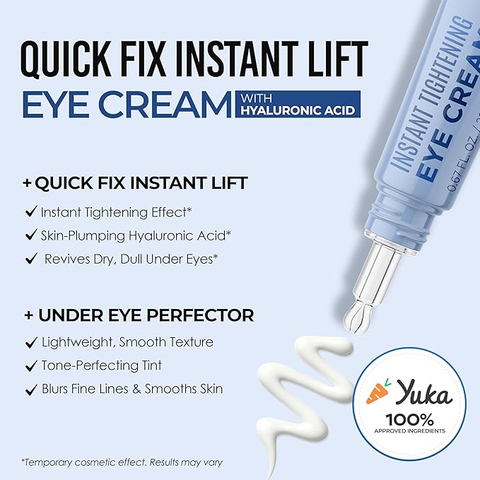 Quick Fix Hyaluronic Acid Instant Eye Tightener – Hydrating & Firming Under Eye Cream For Wrinkles & Puffiness – Dermatologist Tested, Anti-Aging Korean Skin Care – Vegan, Clean Beauty – .67 Fl Oz