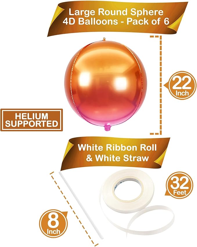 KatchOn, Orange Balloons - Big, 22 Inch, Pack of 6 | 4D Foil Metallic Balloon for Birthday Decorations, Orange Party Decor | Baby Shower Decorations, Basketball Party Decorations, Wedding, Graduation