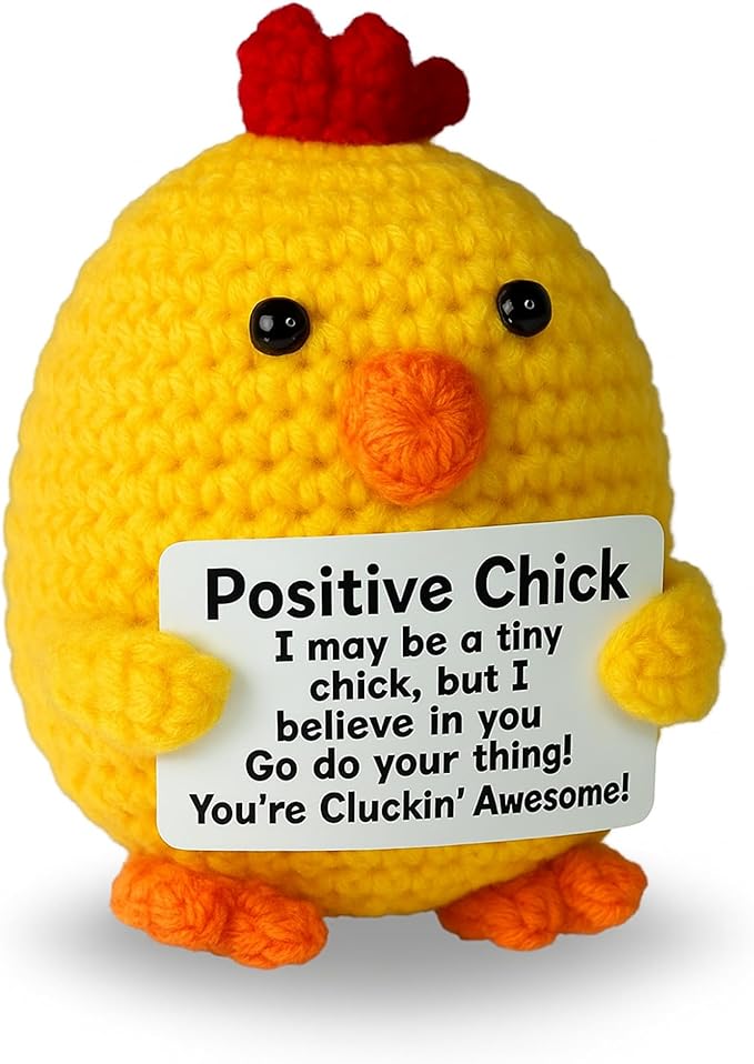Inspirational Crochet Positive Chick - Emotional Support Crochet Dolls Positive Crochet Animals Gifts Desk Decor Emotional Support Plush for Anxiety & Stress Relief
