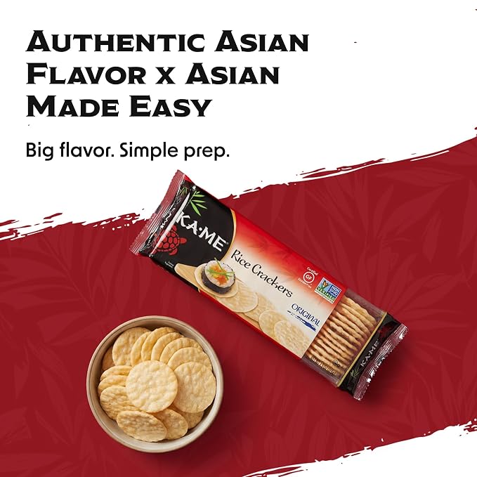KA-ME Original Rice Crackers - Gluten-Free Jasmine Rice Snack - Crispy Asian Crackers - Non-GMO - 3.5 Oz - 3 Pack