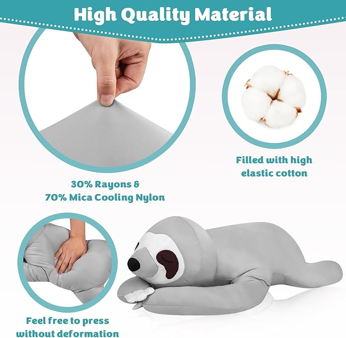 My OLi 18'' Sloth Cooling Stuffed Animal Pillow Coolable Stuffed Sloth Pillow Soft Chill Plush Hugging Pillow Plush Toys Gift for Kids Adults