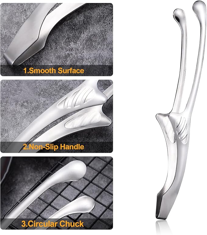 Stainless Steel Grill Tongs, 2-Pack Non-Slip Serrated for BBQ & Salad | 2-pack stainless steel grill tongs, non-slip serrated tips, self-standing BBQ, salad, camping, oven, 11.4", easy & convenient