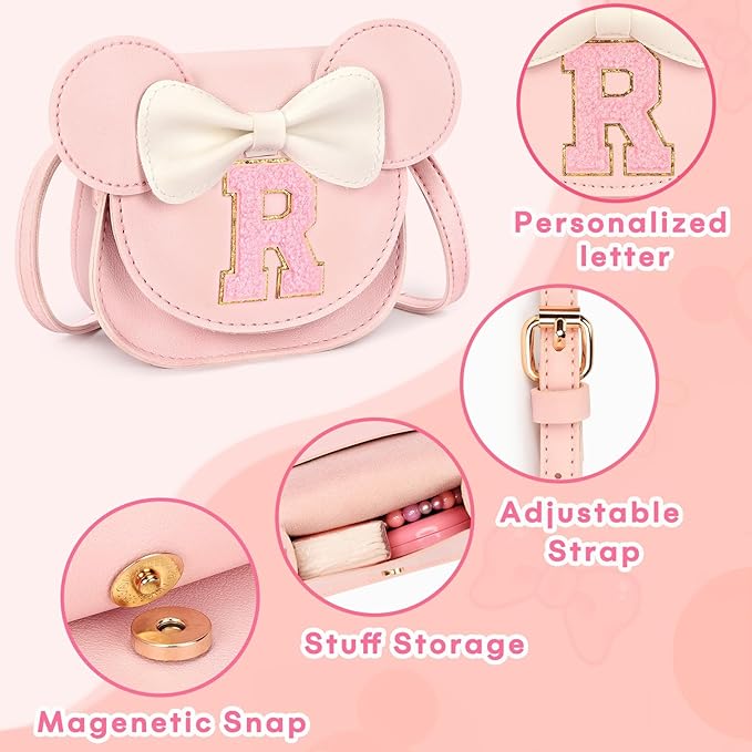 mibasies Toddler Purse Girl Gifts: Girls Birthday Gifts for 3-8 - Toys for Ages 2-4 Girls Mouse Ears Purse, Pink, Letter R