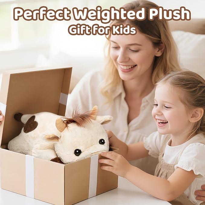 Weighted Stuffed Animals with Microwavable Heating Pad - 5lb Adjustable, Heatable & Coolable Cow Plush for Relaxation, Removable Inner Pad, Perfect Plush Gift for Kids, Adults (23 Inch)