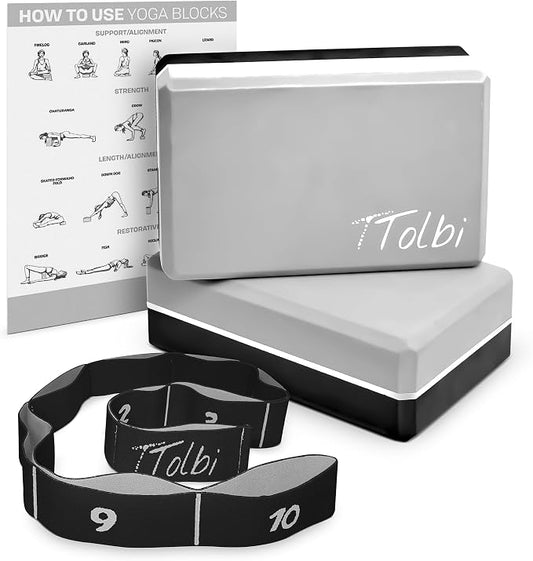 Yoga Blocks 2 Pack with Strap & Guide – Non-Slip EVA Foam Pilates Blocks for Home Workouts, Dance, Ballet, Gymnastics & Stretching Exercise | Ideal Dancer Gifts