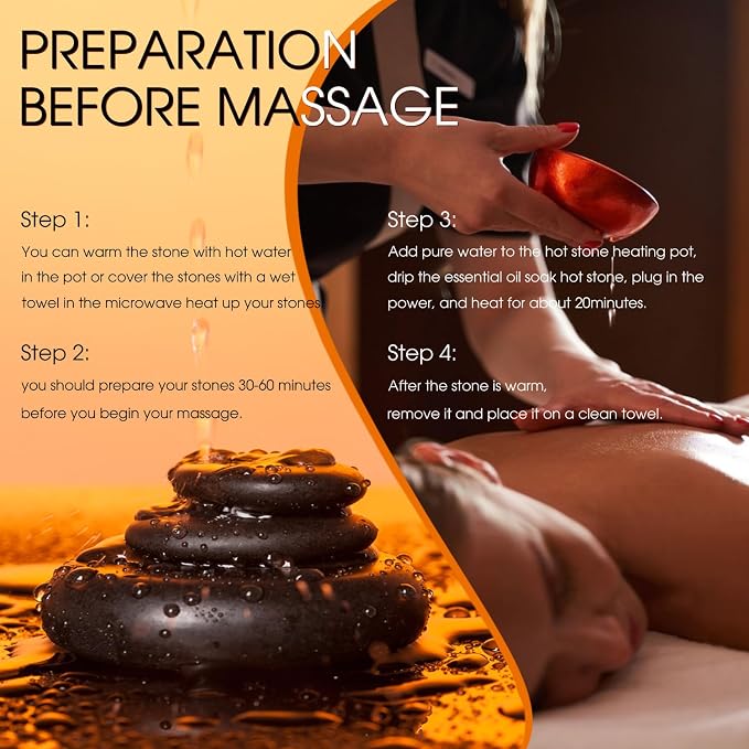 Maxdee Massage Stones Essential Hot Stones for Massage, 6 Large Hot Stones Massage Kit Hot Rocks Massage Stones for Professional or Home Spa, Foot Heater, Relaxing, Healing, Pain Relief, 2.75"