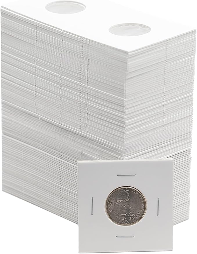 1000 Nickel 2x2 Cardboard Coin Flips with Mylar Windows Archival Safe