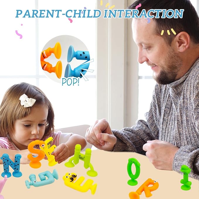Suction Letters Bath Toys with Storage, 26 PCS Bath Toys for Kids Ages 4-8, Sensory, Window and Travel Toy, Montessori Gift for 3 4 5 6 7 Years Old Boys Girls (Letters)