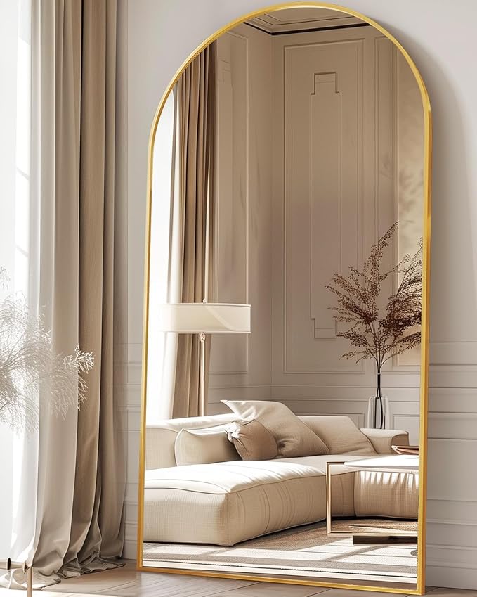 Antok 78" x38” Arched Full Length Floor Mirror, Gold Aluminum Frame, Free Standing/Wall Mount/Leaning for Bedroom, Living Room, Dressing Room