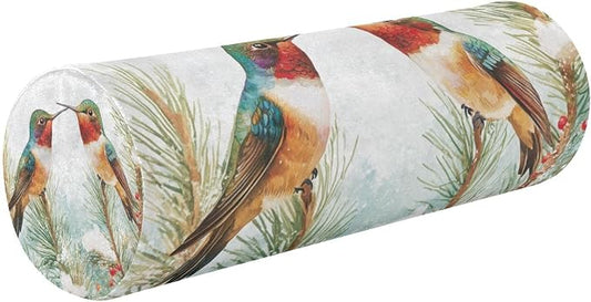 Cartoon Hummingbirds and Pine Tree Neck Roll Pillow Bolster Round Health Memory Foam Long Cervical Cylinder Pillows with Removable Washable Cover for Body Bed Legs Back Yoga