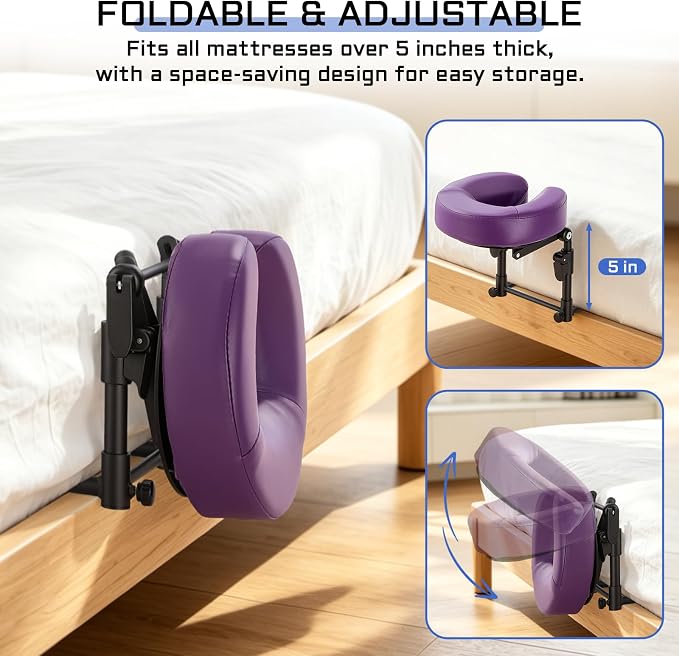 Massage headrest for Bed with Storage Bag Mattress Top Massage Kit | Adjustable Massage Face Cradle at Home for Massage SPA Foldable & Portable Face Down Pillow After Eye Surgery (Purple)