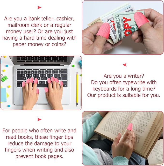 SATINIOR 20 Pcs Rubber Fingers Tip Finger Protectors Covers for Hand Sewing Reusable Grips Rubber Thimbles for Money Counting Collating Knitting Paperwork Hot Glue Sorting(Xs,Pink)